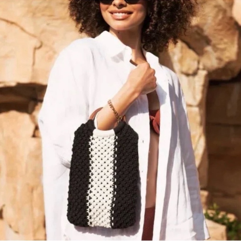 Handmade Black & White Crochet Wristlet Clutch